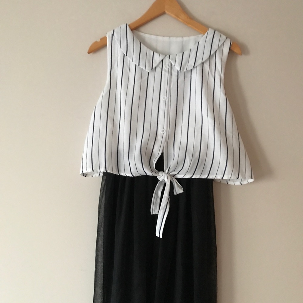 Stripe Taiwanese layered dress with chiffon bottom